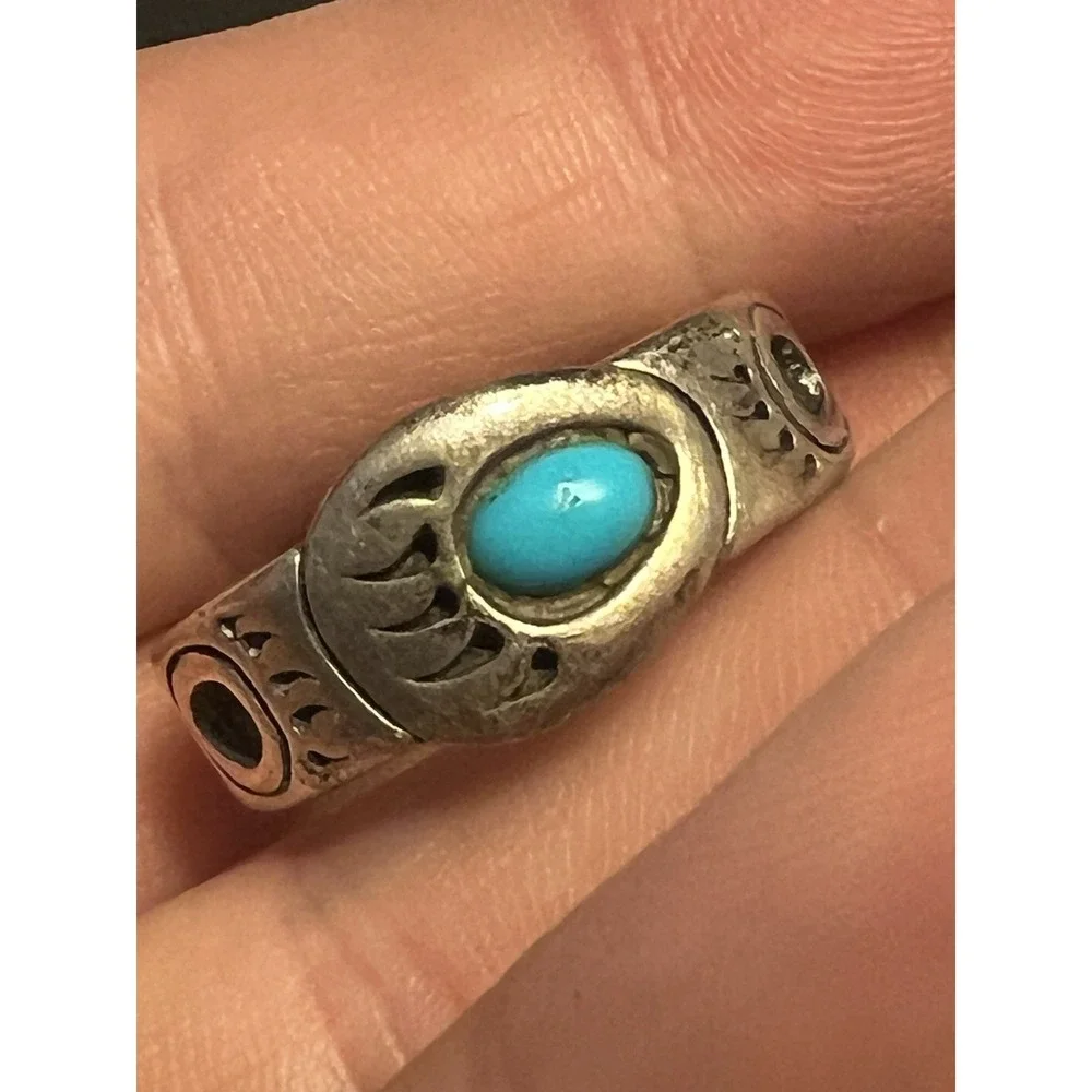 Sterling Silver Bear Paw Ring Turquoise Southwest Native‎ Style Size 8 Marked